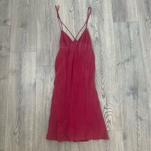 Vintage Victoria Secret Silk Red Slip Dress Spaghetti Straps Nightgown Sexy Soft